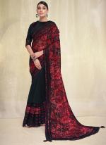 Brasso With Crepe Red Black Wedding Wear Embroidery Work Saree